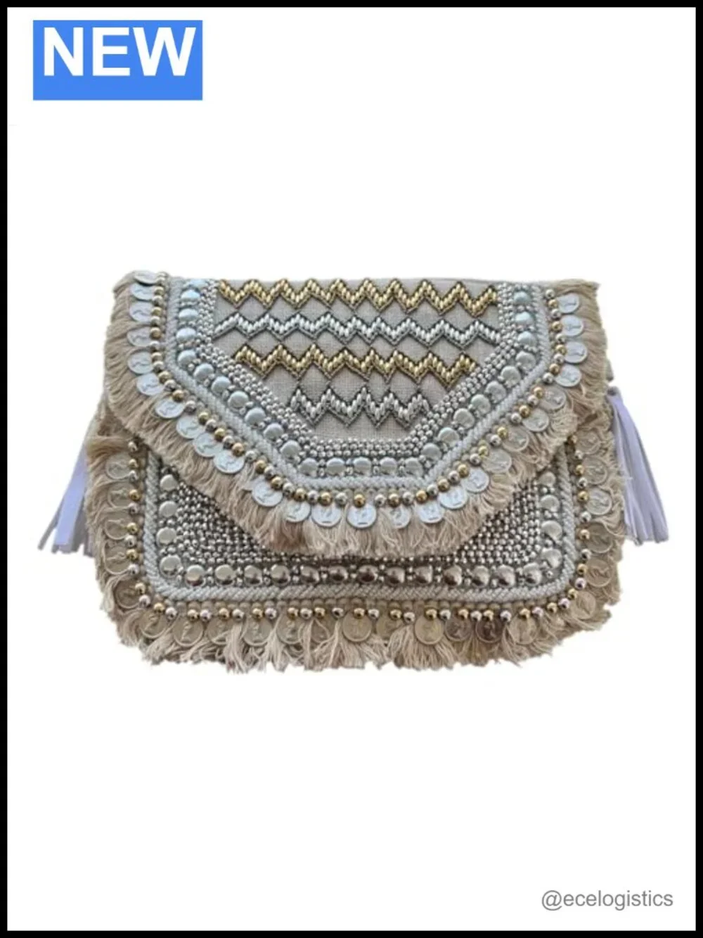 Handcrafted Boho Beaded Clutch Crossbody Bag with Fringe